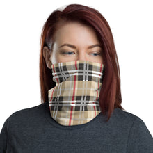 Load image into Gallery viewer, Tan plaid neck gaiter and face mask