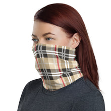 Load image into Gallery viewer, Tan plaid neck gaiter and face mask