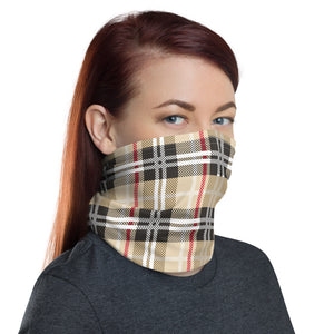 Tan plaid neck gaiter and face mask